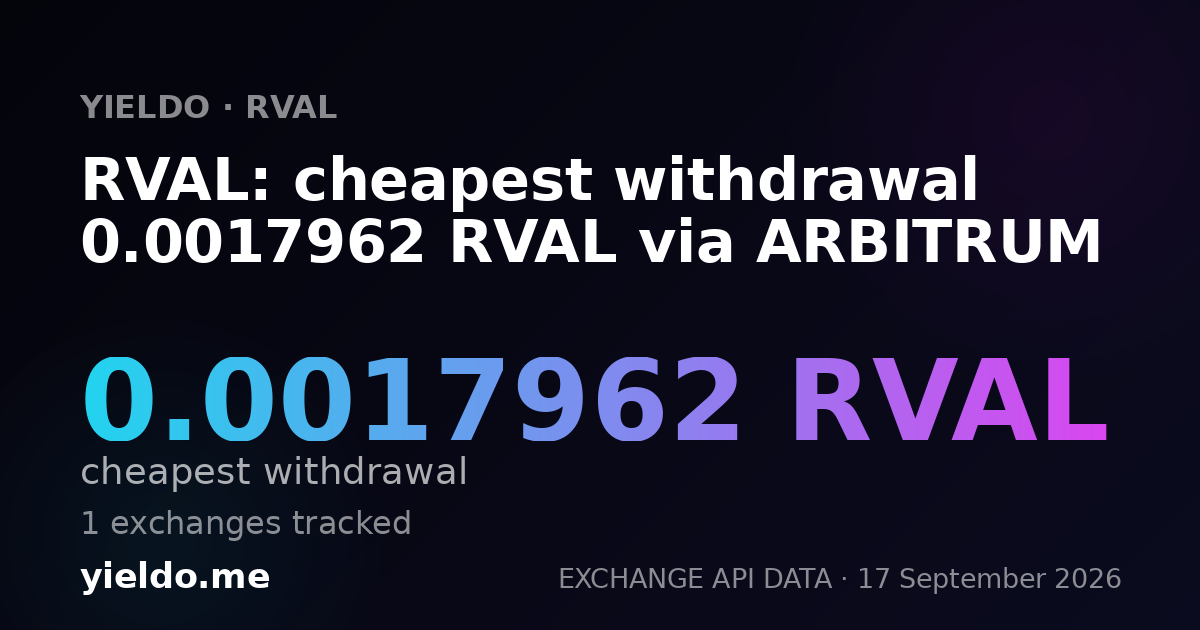 RVAL: cheapest withdrawal 0.00180702 RVAL via ARBITRUM