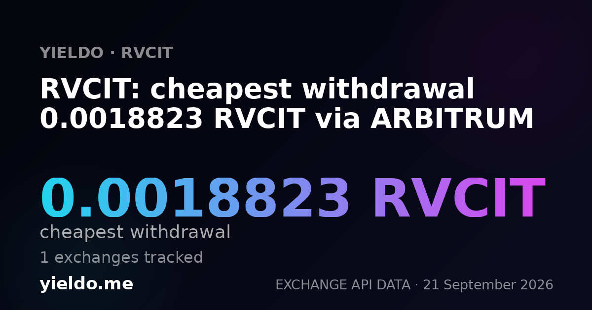 RVCIT: cheapest withdrawal 0.0018823 RVCIT via ARBITRUM