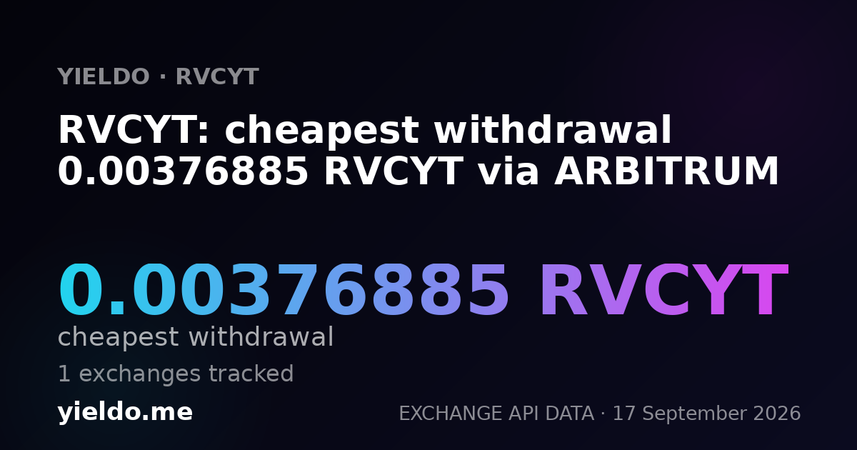RVCYT: cheapest withdrawal 0.00390321 RVCYT via ARBITRUM