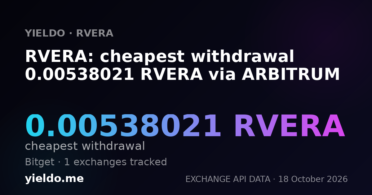 RVERA: cheapest withdrawal 0.00538021 RVERA via ARBITRUM