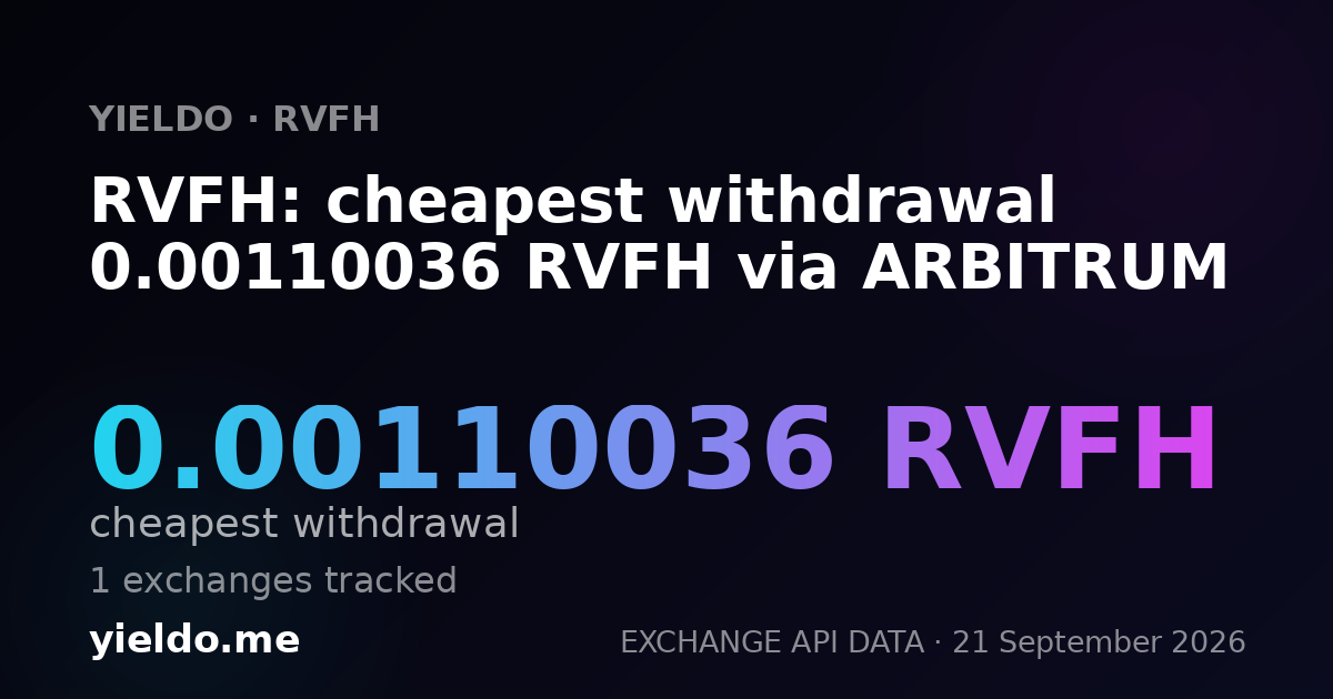 RVFH: cheapest withdrawal 0.00110036 RVFH via ARBITRUM