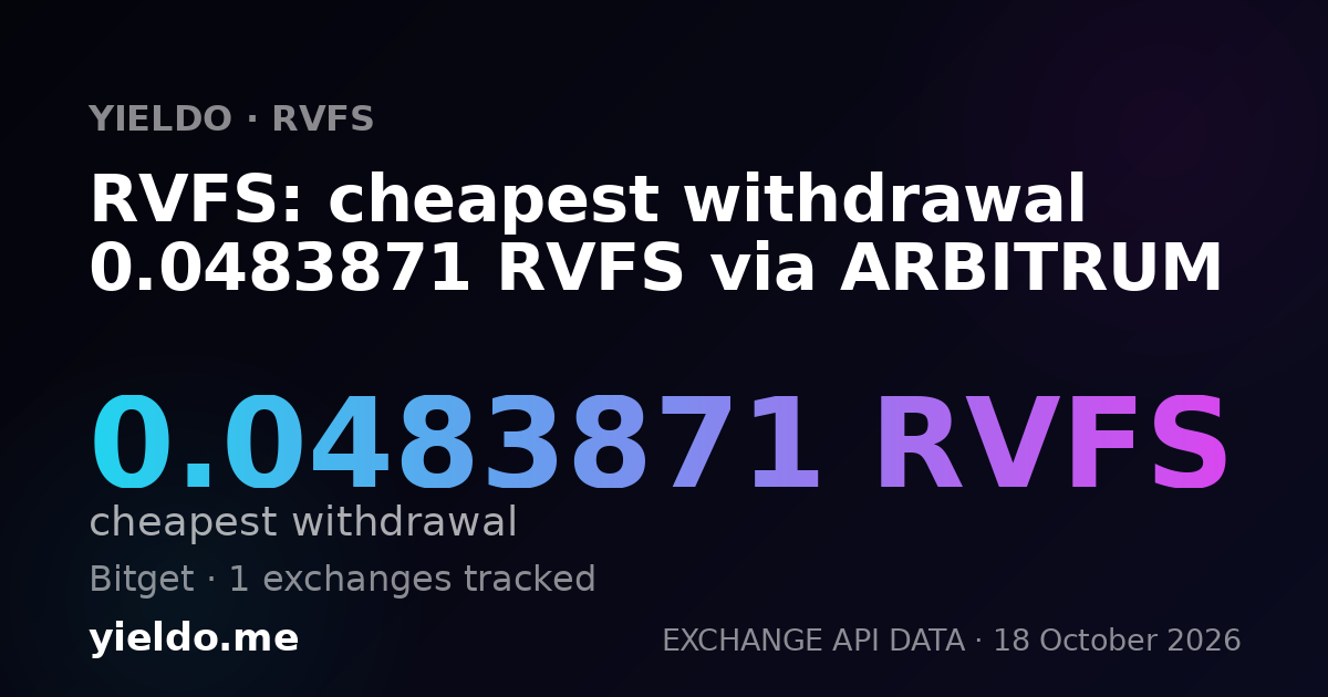 RVFS: cheapest withdrawal 0.0483871 RVFS via ARBITRUM
