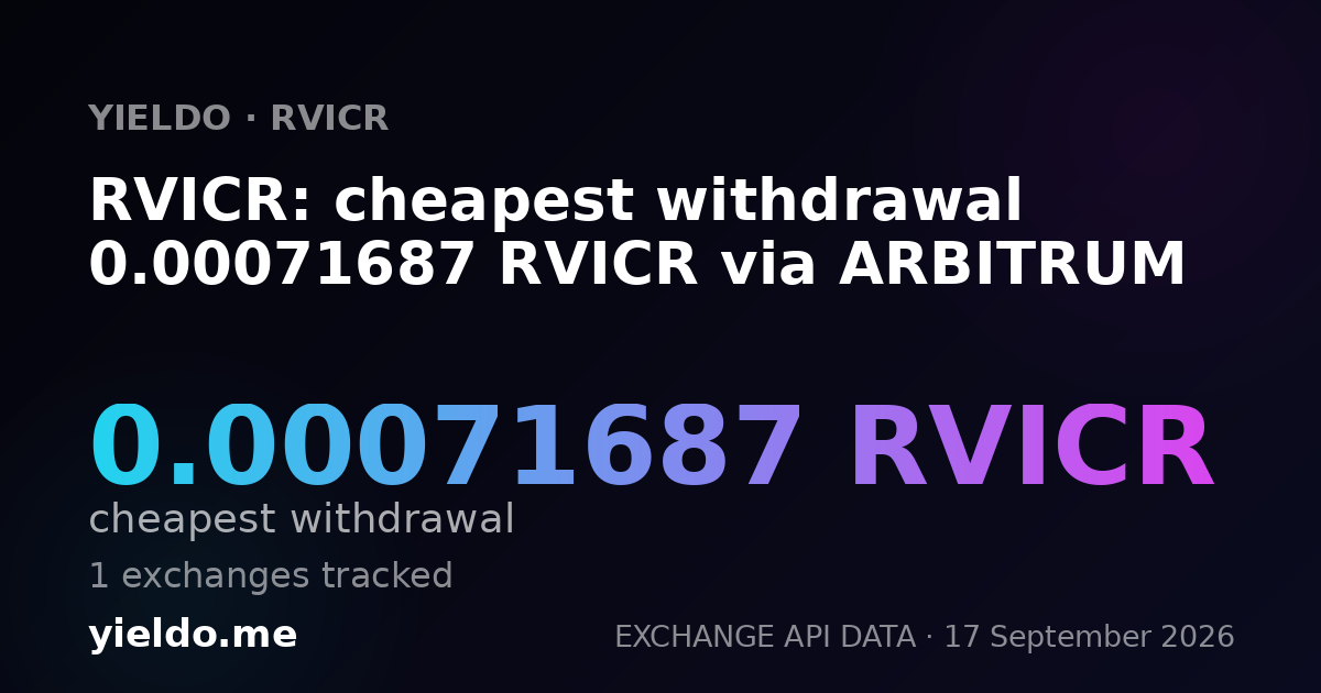 RVICR: cheapest withdrawal 0.00072464 RVICR via ARBITRUM