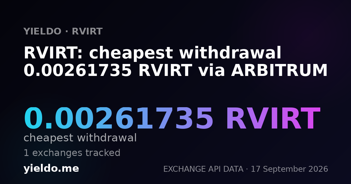RVIRT: cheapest withdrawal 0.00262009 RVIRT via ARBITRUM