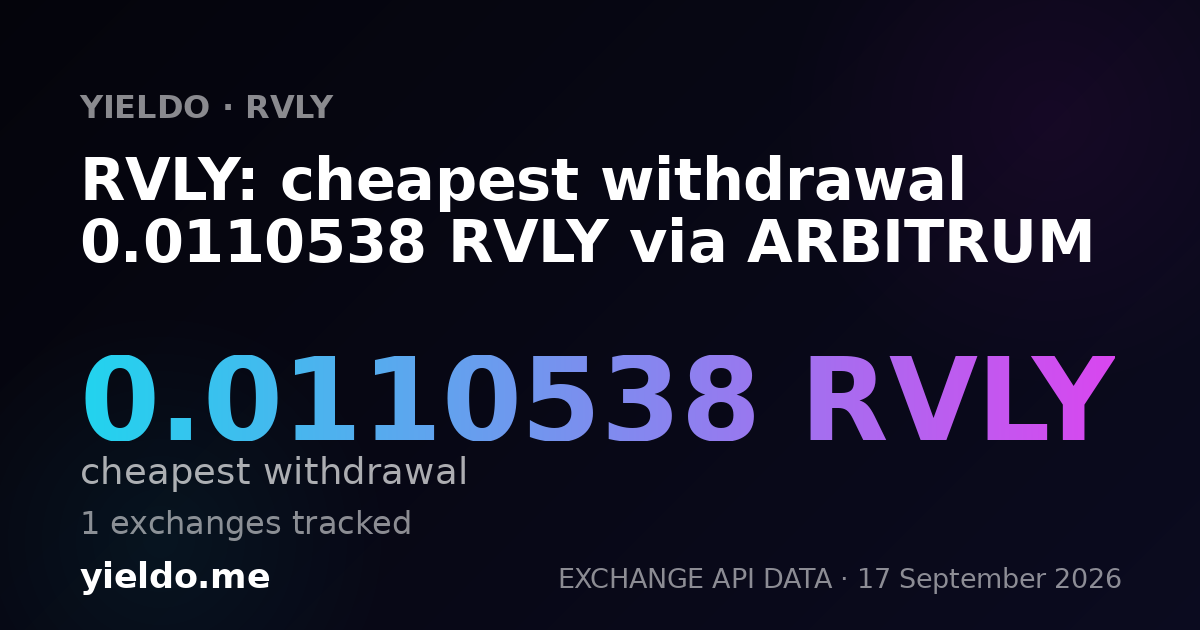 RVLY: cheapest withdrawal 0.0110538 RVLY via ARBITRUM