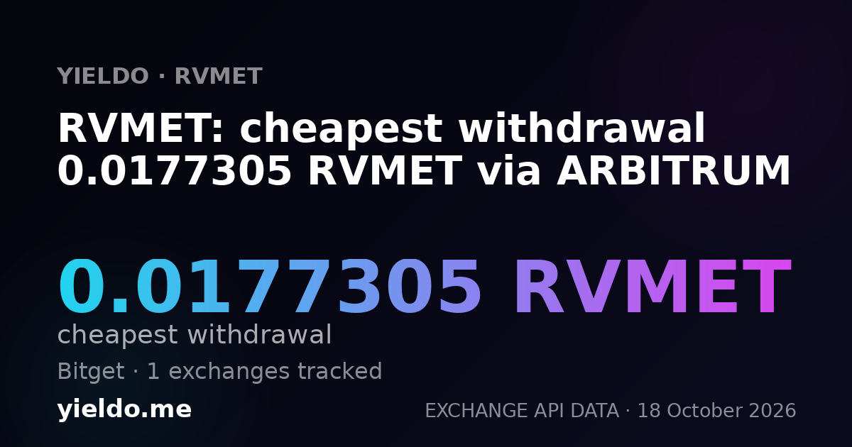 RVMET: cheapest withdrawal 0.0177305 RVMET via ARBITRUM