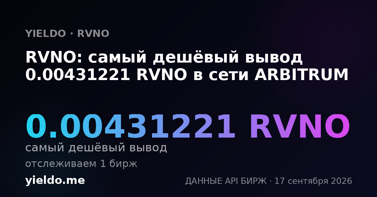 RVNO: самый дешёвый вывод 0.00431221 RVNO в сети ARBITRUM