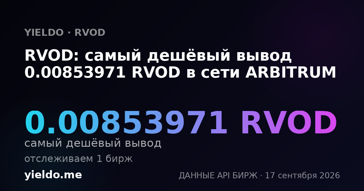RVOD: самый дешёвый вывод 0.00860586 RVOD в сети ARBITRUM