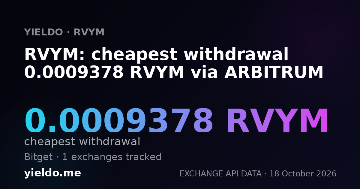 RVYM: cheapest withdrawal 0.0009378 RVYM via ARBITRUM