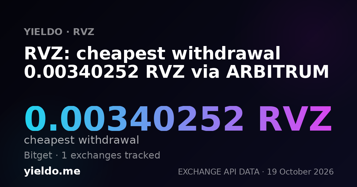 RVZ: cheapest withdrawal 0.00334971 RVZ via ARBITRUM