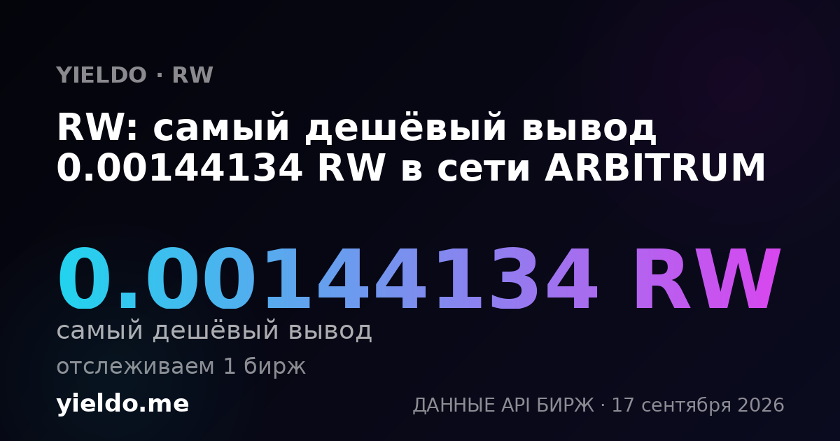 RW: самый дешёвый вывод 0.00144134 RW в сети ARBITRUM