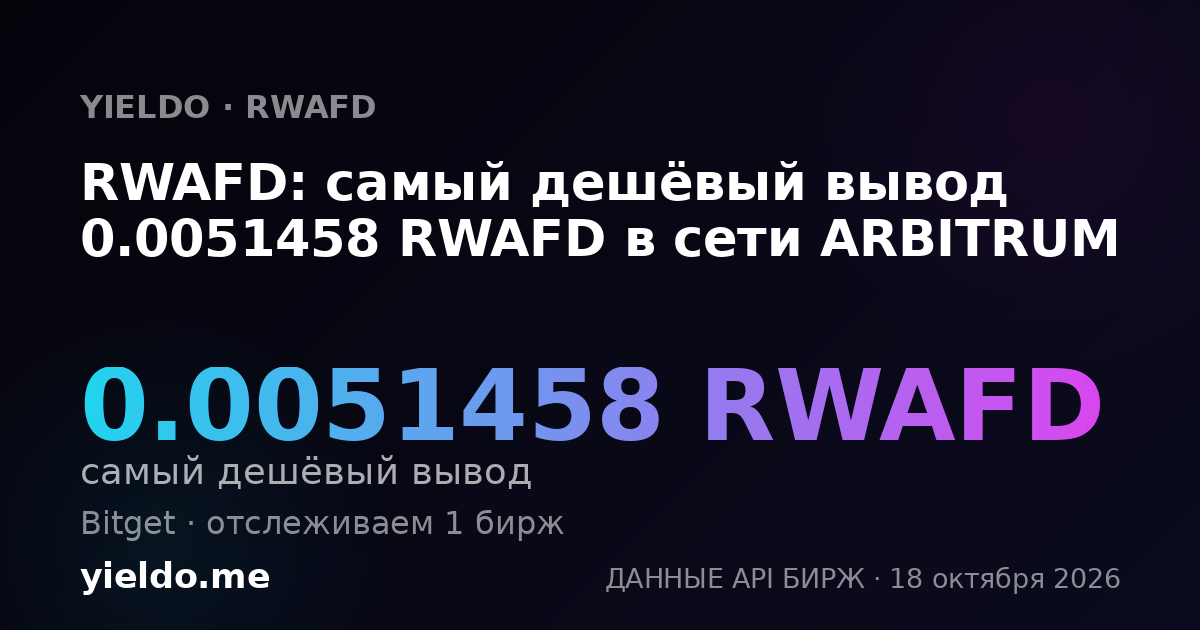 RWAFD: самый дешёвый вывод 0.0051458 RWAFD в сети ARBITRUM