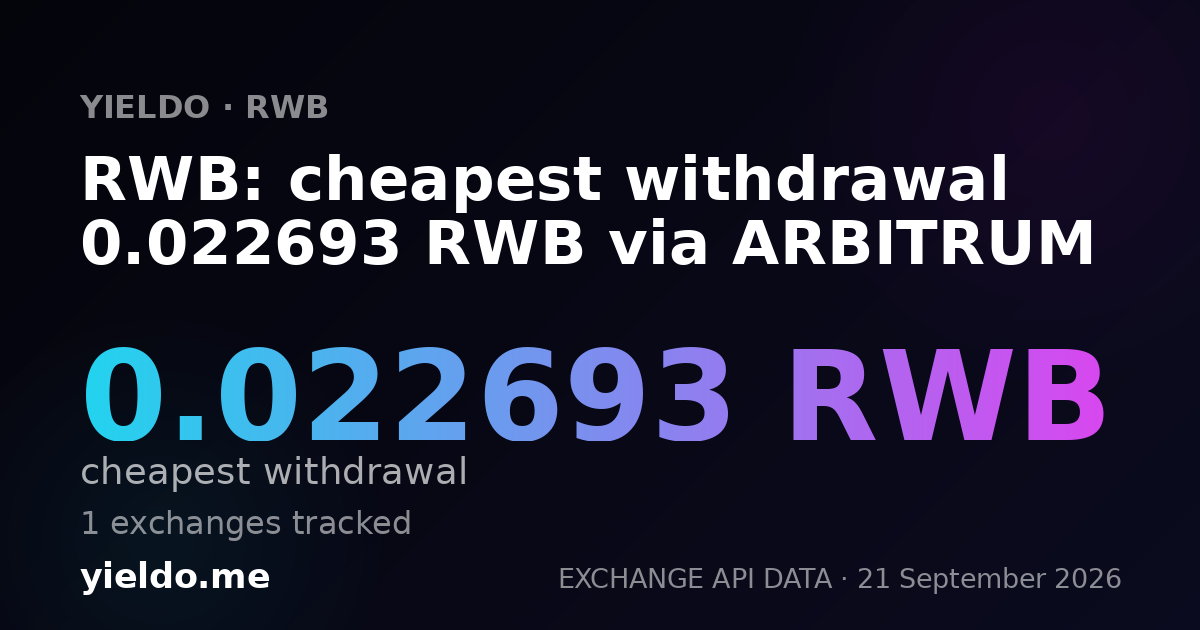 RWB: cheapest withdrawal 0.022693 RWB via ARBITRUM