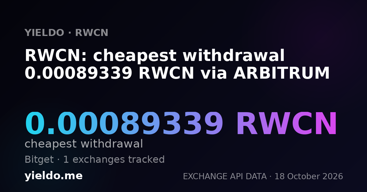 RWCN: cheapest withdrawal 0.00089339 RWCN via ARBITRUM