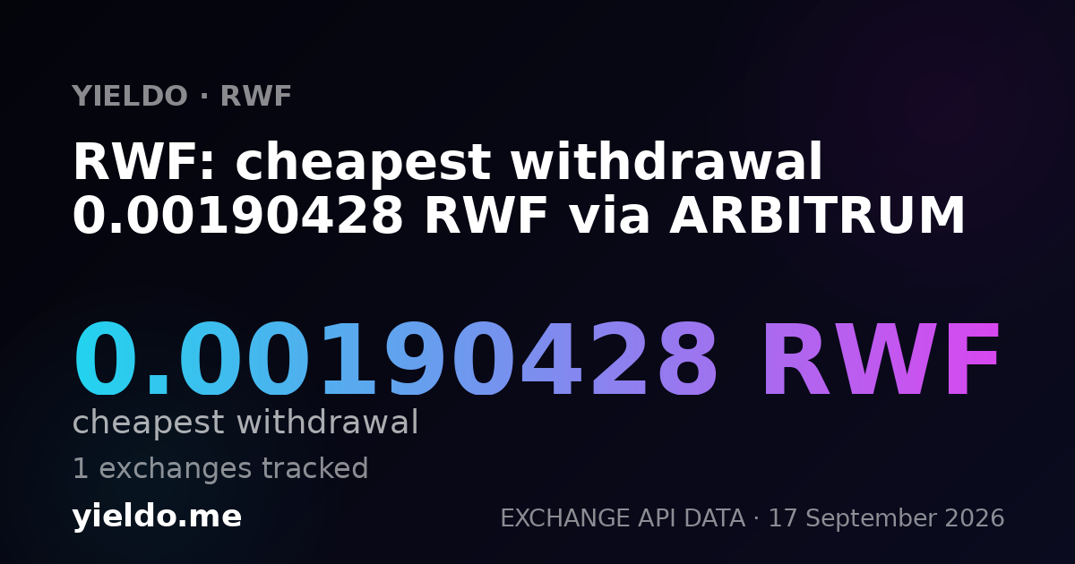 RWF: cheapest withdrawal 0.00191669 RWF via ARBITRUM