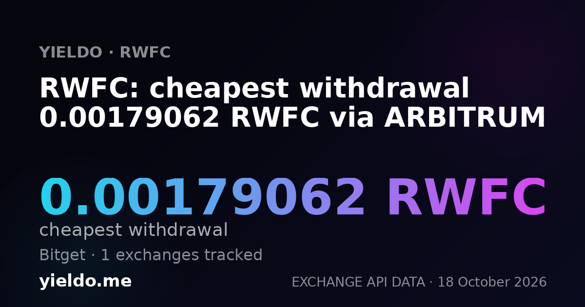 RWFC: cheapest withdrawal 0.00179062 RWFC via ARBITRUM
