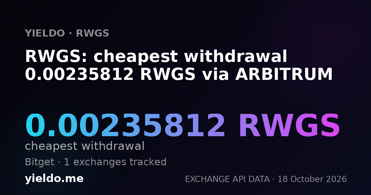 RWGS: cheapest withdrawal 0.00235812 RWGS via ARBITRUM