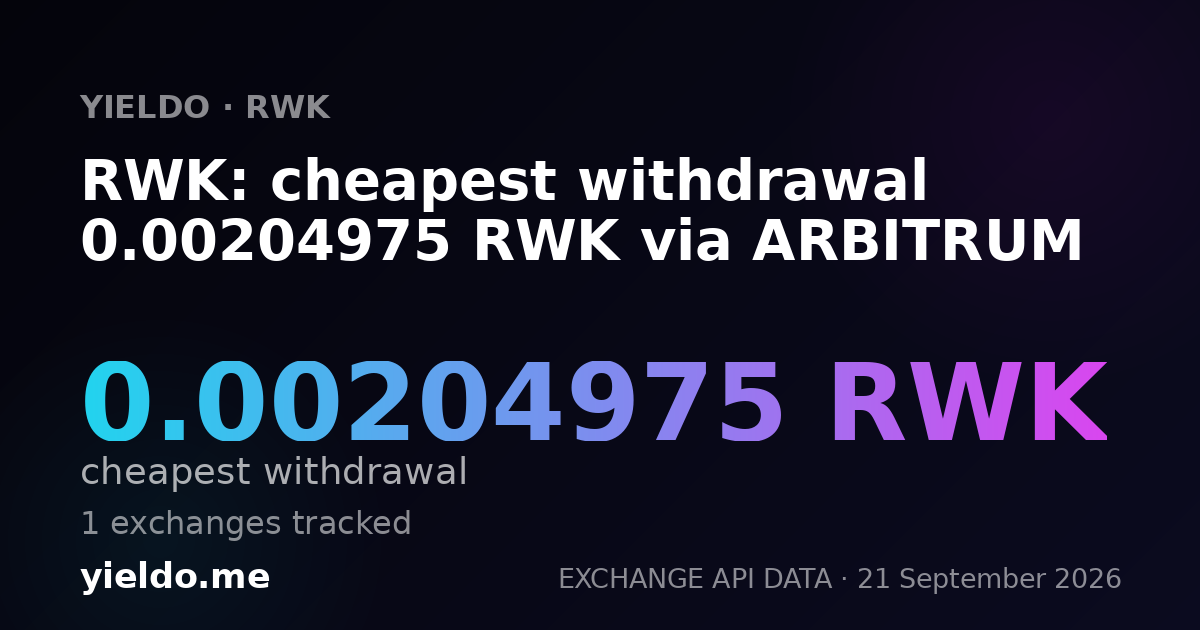 RWK: cheapest withdrawal 0.00204975 RWK via ARBITRUM