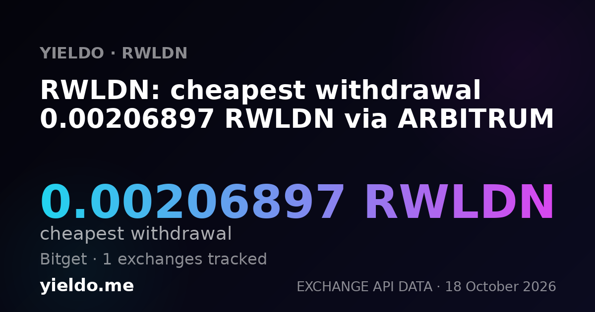 RWLDN: cheapest withdrawal 0.00206897 RWLDN via ARBITRUM