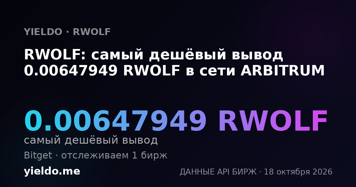 RWOLF: самый дешёвый вывод 0.00647949 RWOLF в сети ARBITRUM