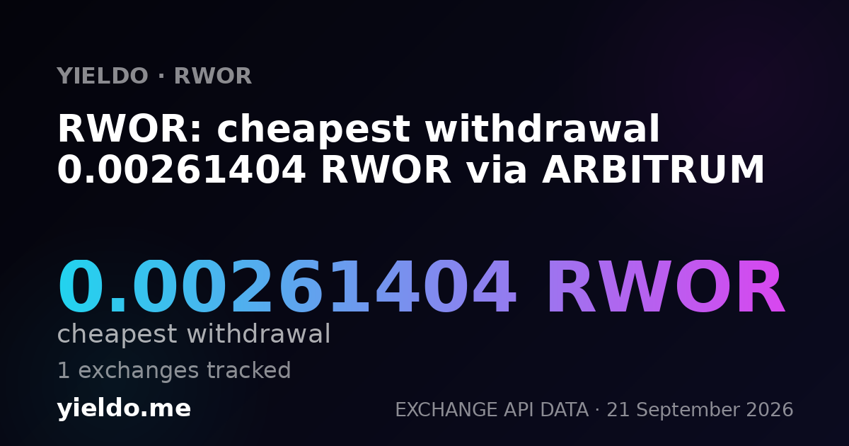 RWOR: cheapest withdrawal 0.00261404 RWOR via ARBITRUM