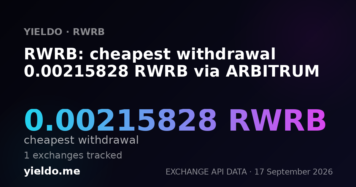 RWRB: cheapest withdrawal 0.00215828 RWRB via ARBITRUM