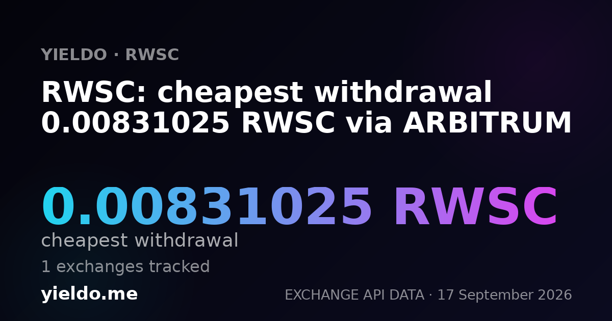 RWSC: cheapest withdrawal 0.00831025 RWSC via ARBITRUM