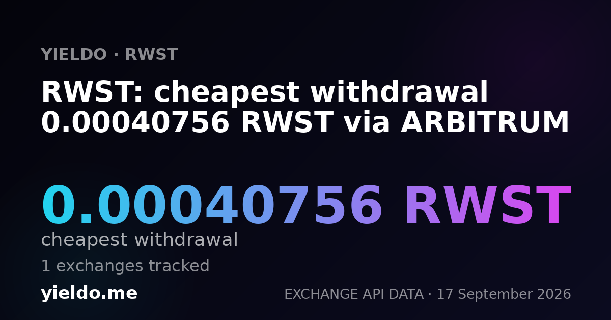 RWST: cheapest withdrawal 0.00041467 RWST via ARBITRUM