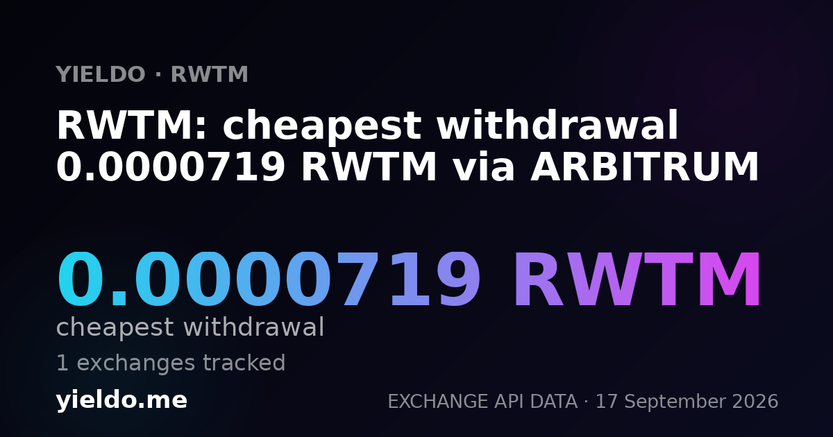 RWTM: cheapest withdrawal 0.0000719 RWTM via ARBITRUM