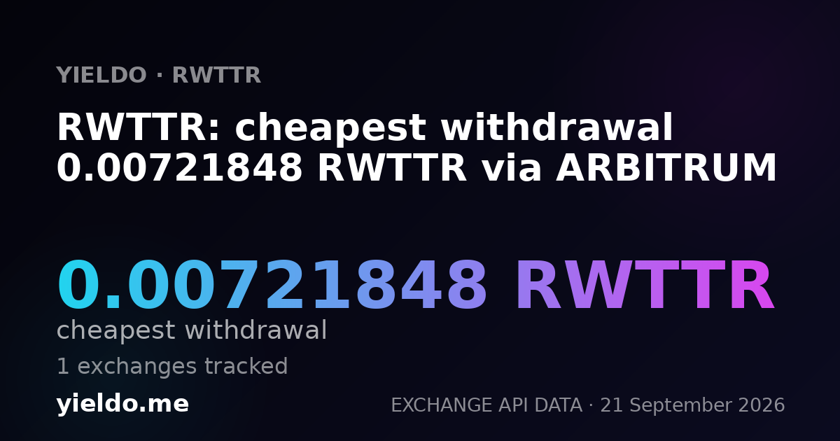 RWTTR: cheapest withdrawal 0.00721848 RWTTR via ARBITRUM