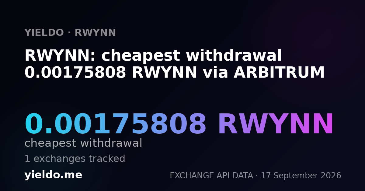 RWYNN: cheapest withdrawal 0.00175808 RWYNN via ARBITRUM