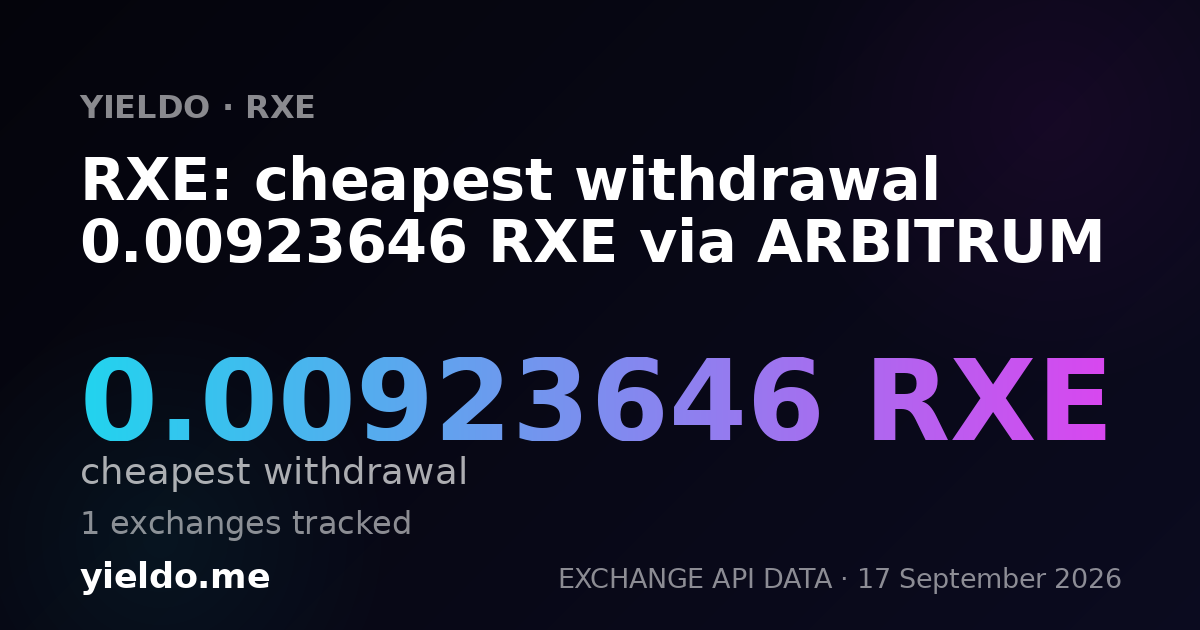 RXE: cheapest withdrawal 0.01008743 RXE via ARBITRUM
