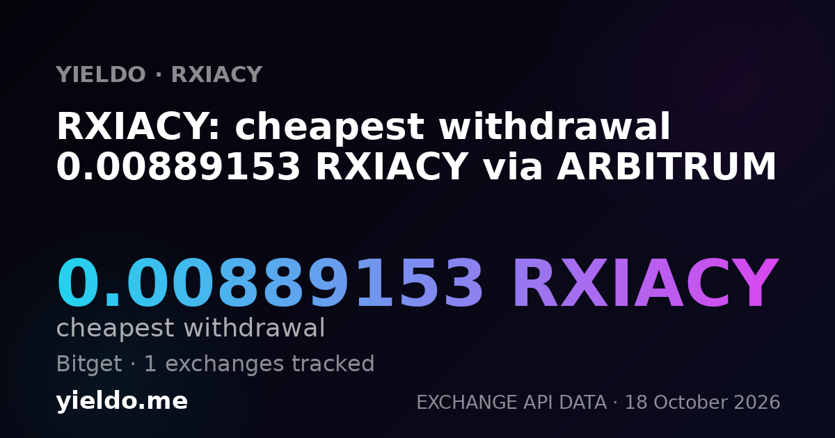 RXIACY: cheapest withdrawal 0.00889153 RXIACY via ARBITRUM