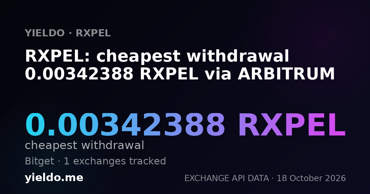 RXPEL: cheapest withdrawal 0.00342388 RXPEL via ARBITRUM