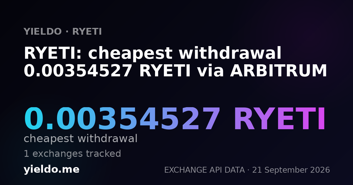 RYETI: cheapest withdrawal 0.00354527 RYETI via ARBITRUM
