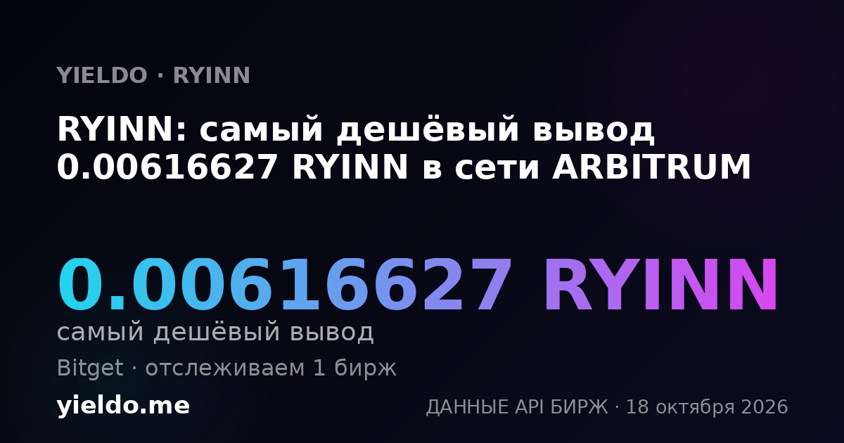 RYINN: самый дешёвый вывод 0.00616627 RYINN в сети ARBITRUM