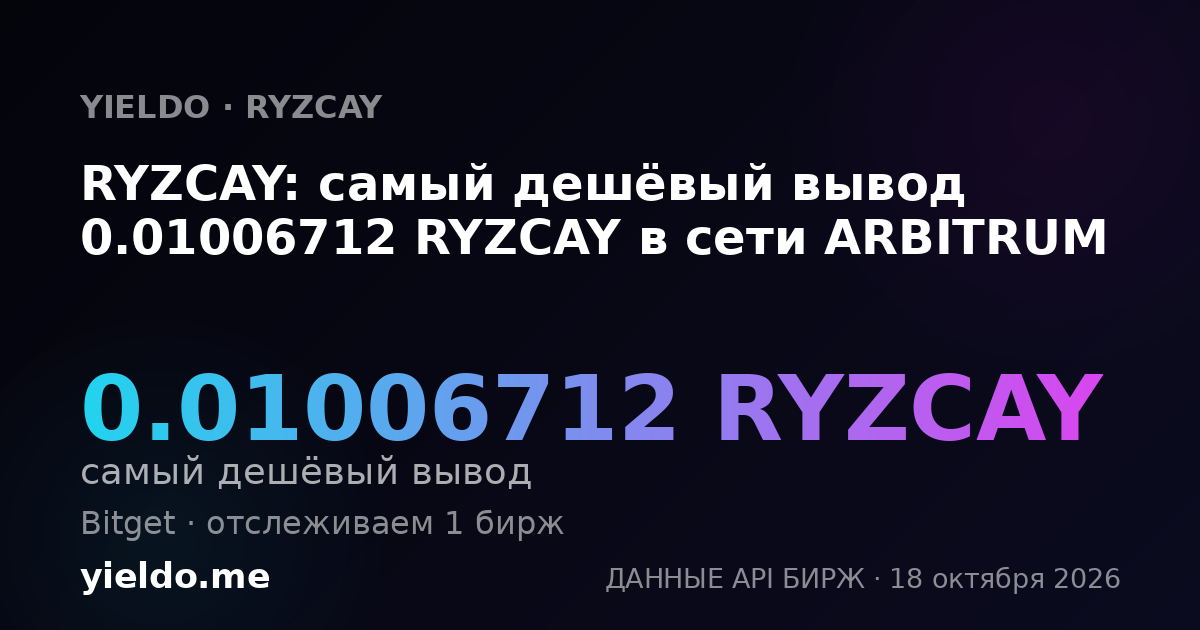RYZCAY: самый дешёвый вывод 0.01006712 RYZCAY в сети ARBITRUM