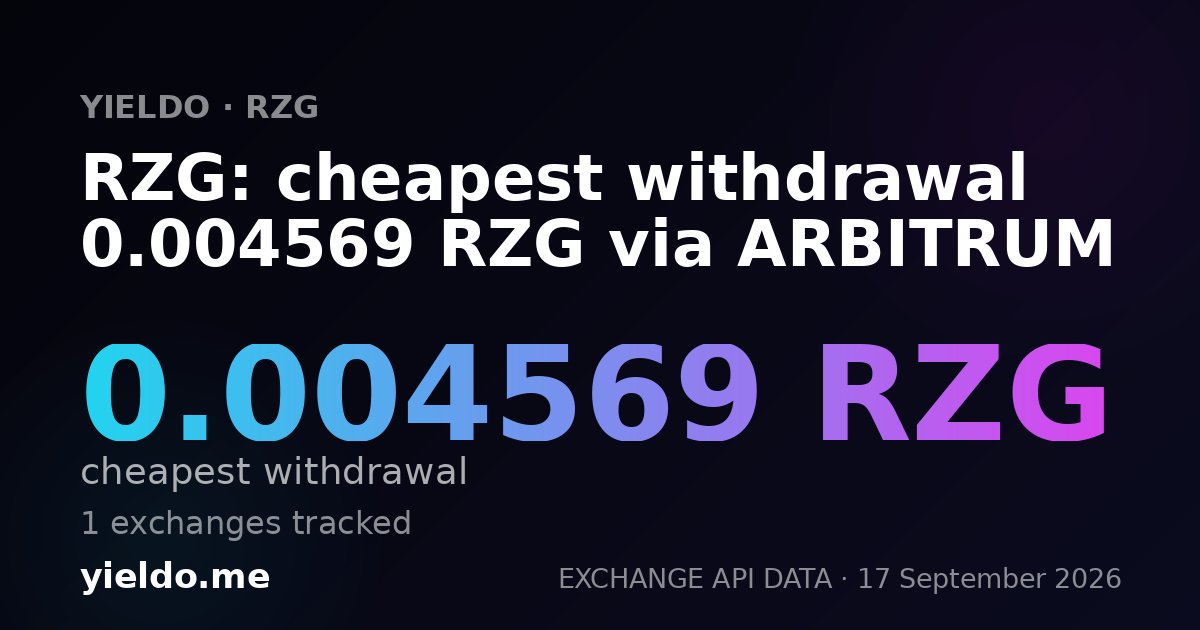 RZG: cheapest withdrawal 0.004569 RZG via ARBITRUM