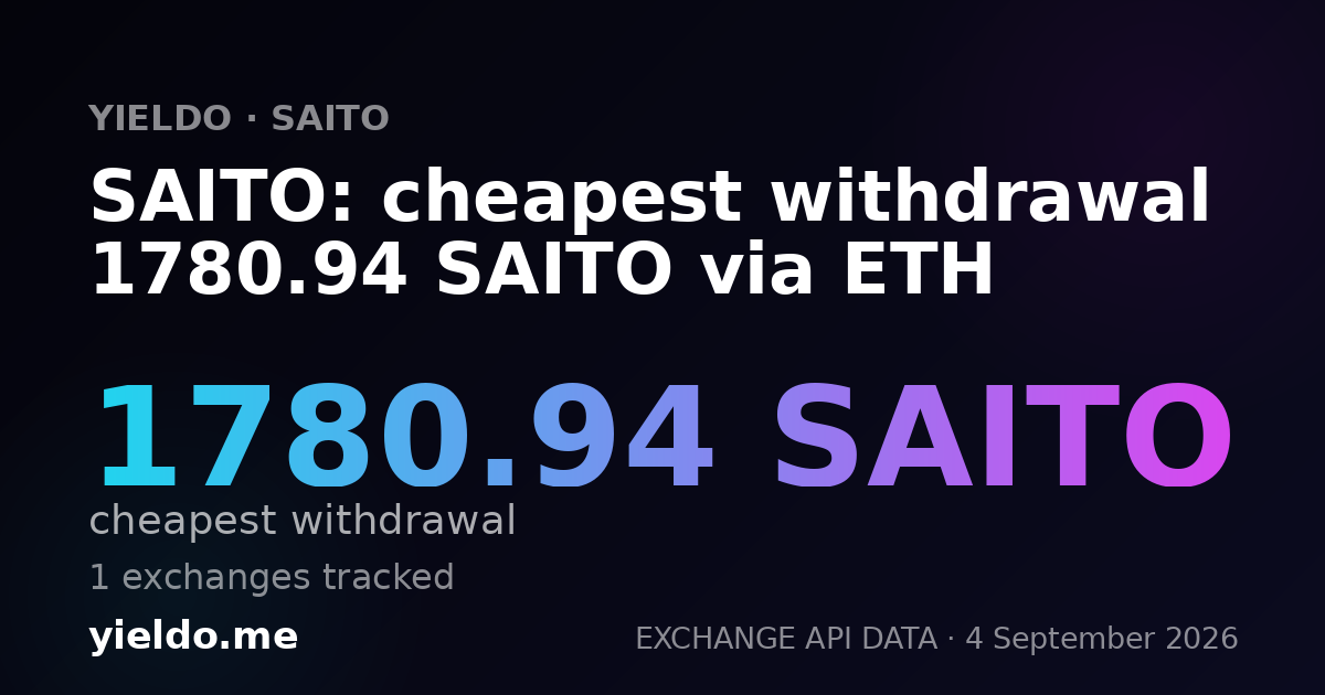 SAITO: cheapest withdrawal 1780.94 SAITO via ETH