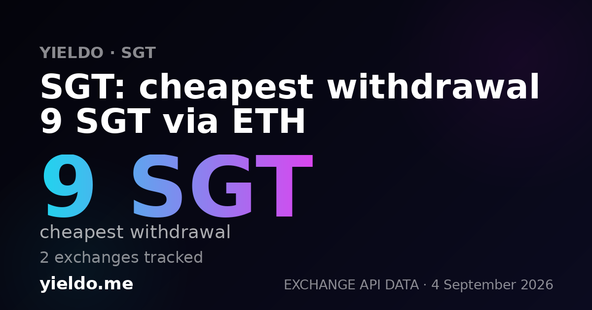 SGT: cheapest withdrawal 9 SGT via ETH