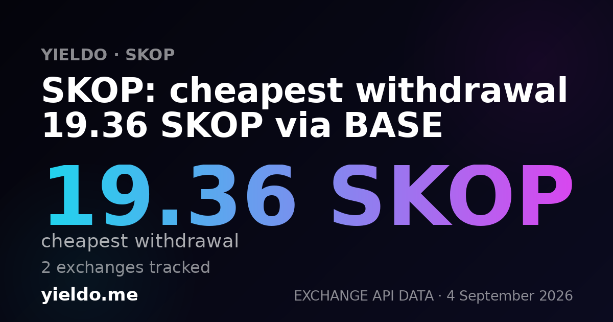 SKOP: cheapest withdrawal 19.36 SKOP via BASE
