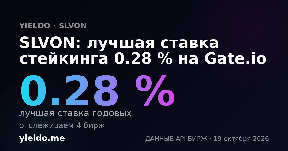 SLVON: лучшая ставка стейкинга 0.28 % на Gate.io
