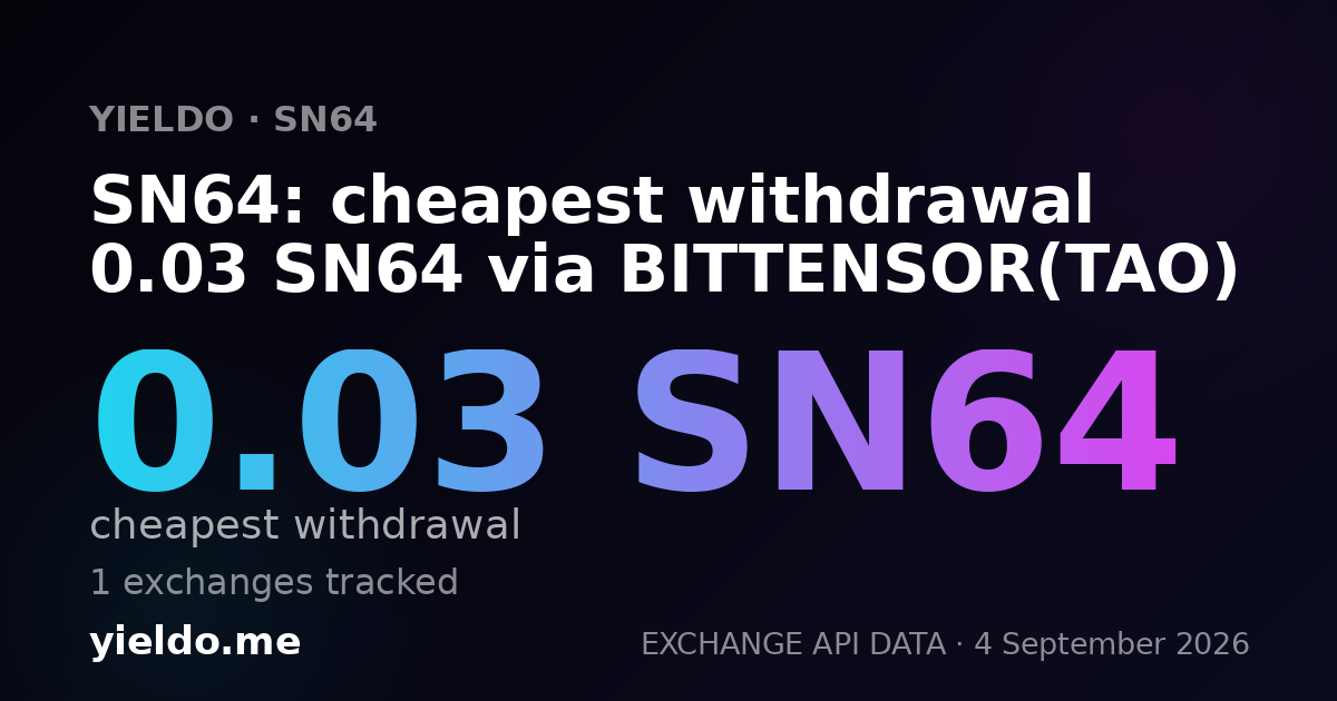 SN64: cheapest withdrawal 0.03 SN64 via BITTENSOR(TAO)