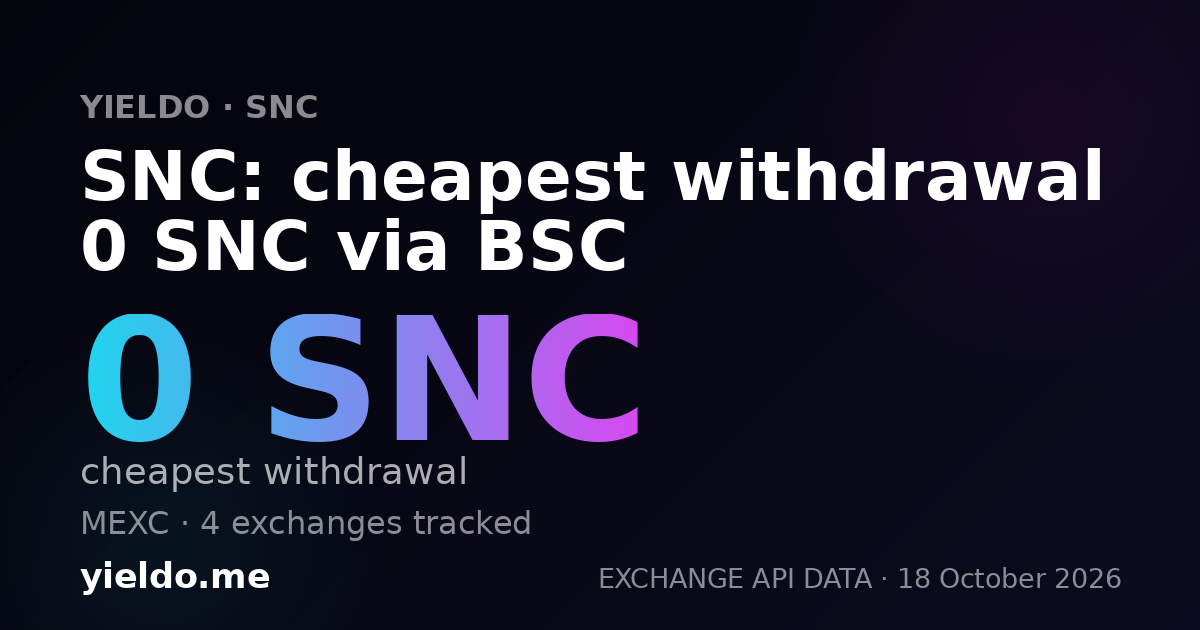 SNC: cheapest withdrawal 0 SNC via BSC