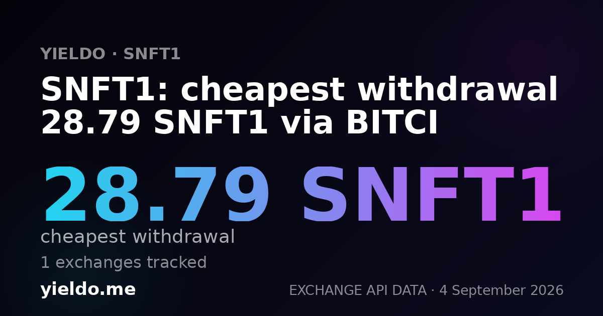 SNFT1: cheapest withdrawal 28.79 SNFT1 via BITCI
