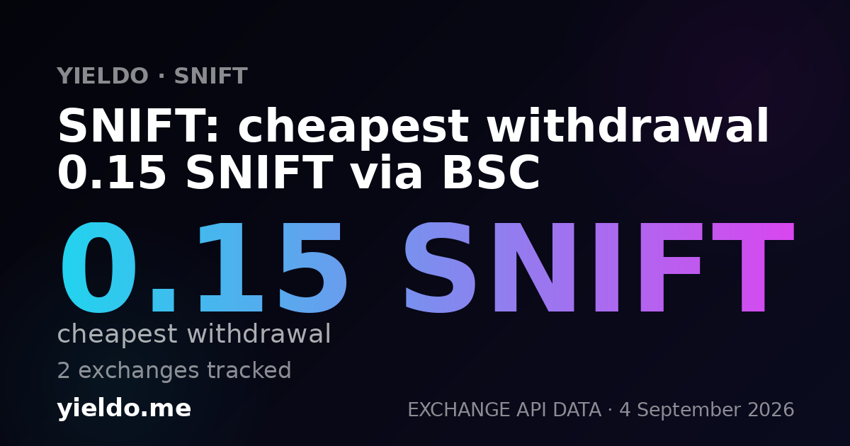 SNIFT: cheapest withdrawal 0.15 SNIFT via BSC