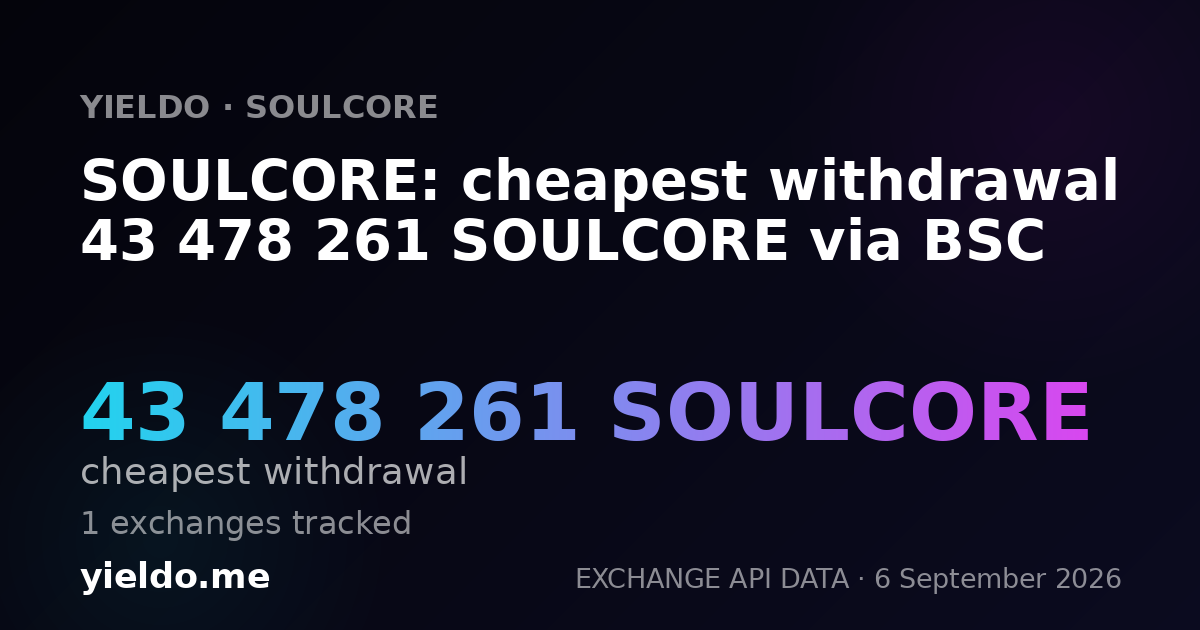 SOULCORE: cheapest withdrawal 43 478 261 SOULCORE via BSC