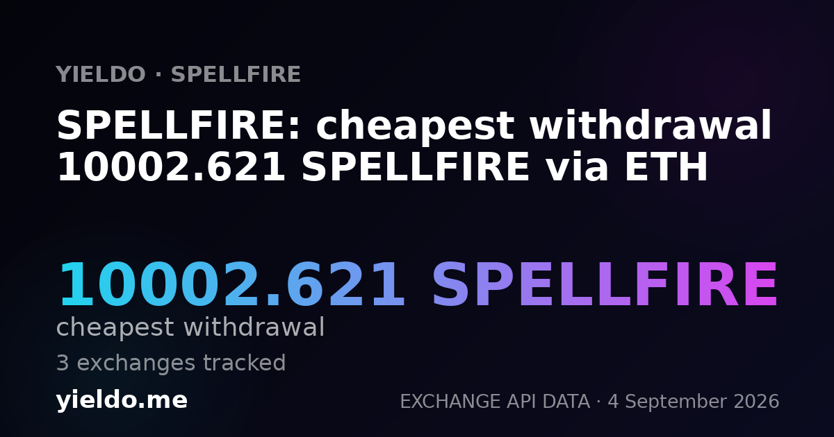 SPELLFIRE: cheapest withdrawal 10002.621 SPELLFIRE via ETH