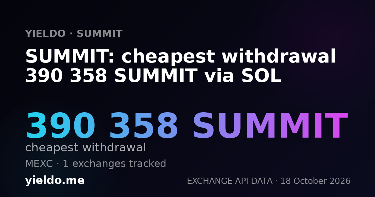 SUMMIT: cheapest withdrawal 390 358 SUMMIT via SOL