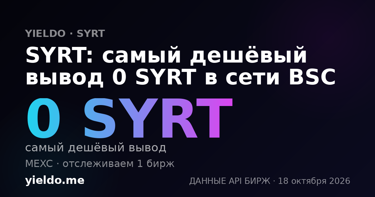 SYRT: самый дешёвый вывод 0 SYRT в сети BSC